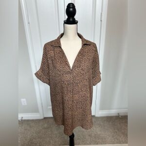 V Neck Floral Shirt Loose Button Down Blouse Tops Large Leopard